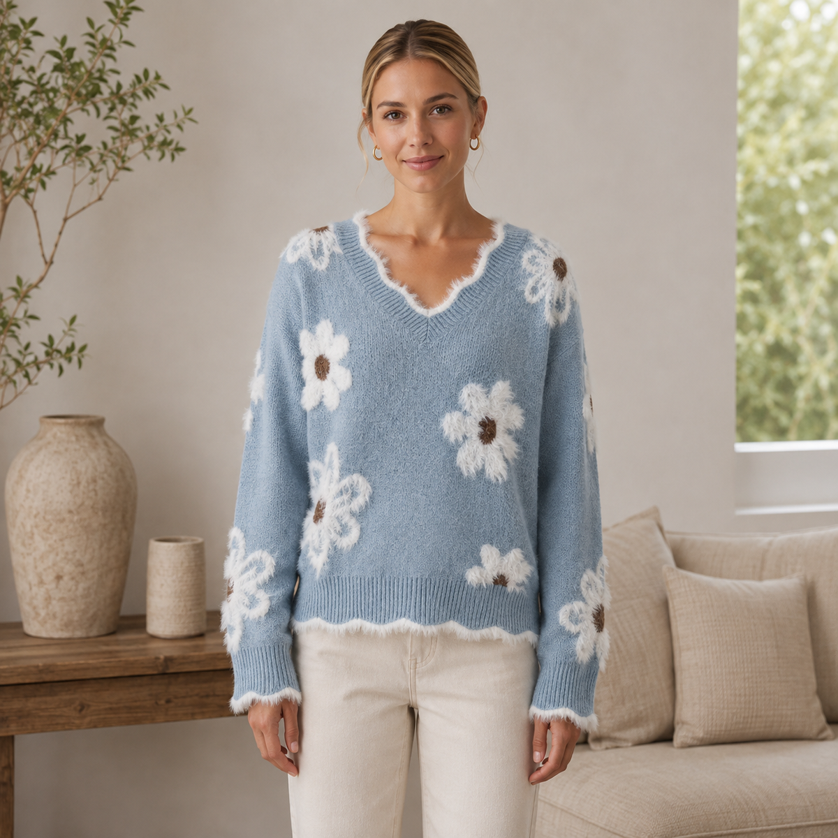 Katharina | Damen Pullover mit großen Blumen