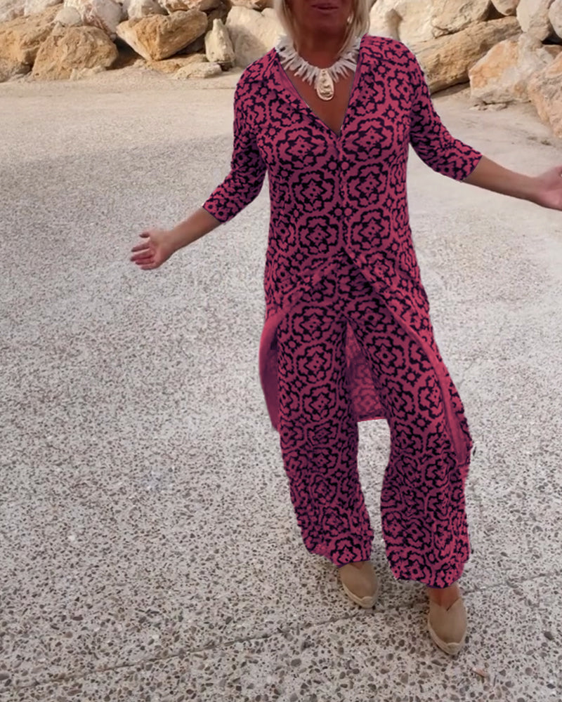 Katja | Damen Bedruckte Tunika Weite Hose Set