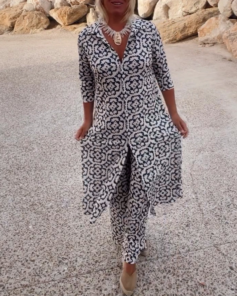 Katja | Damen Bedruckte Tunika Weite Hose Set