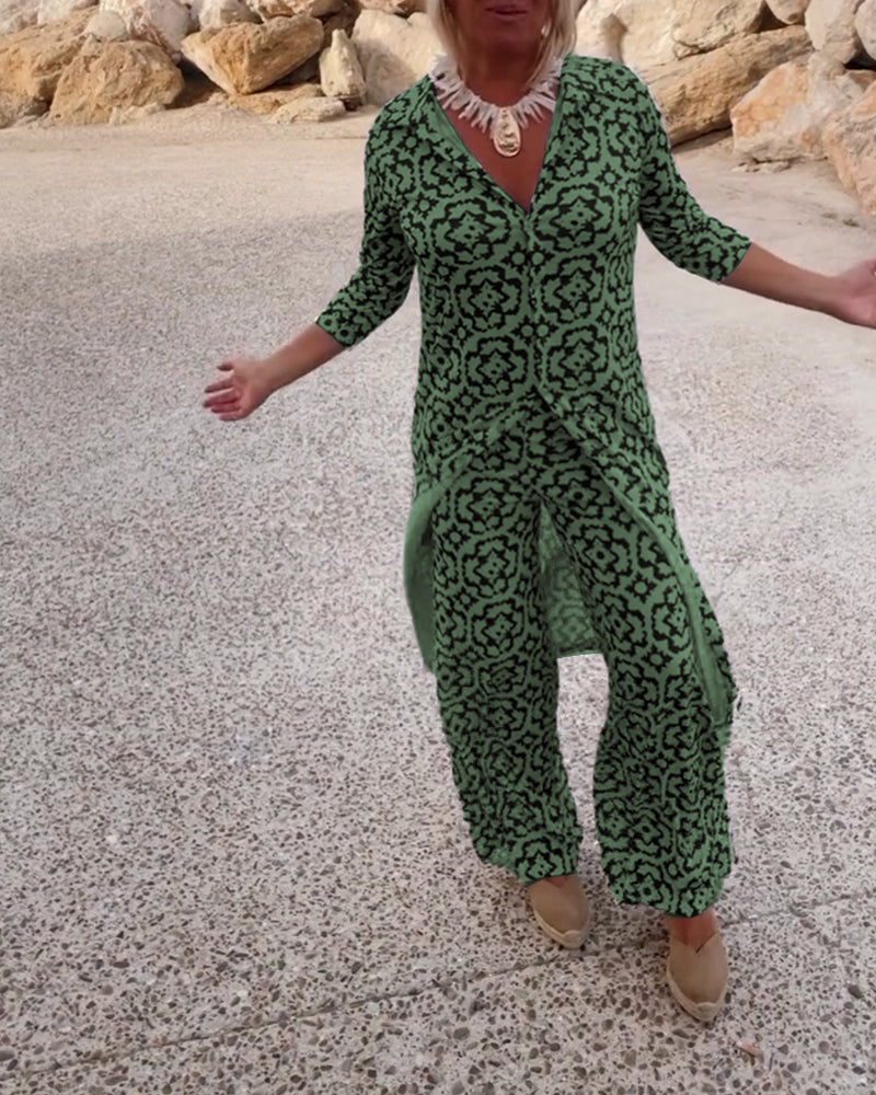 Katja | Damen Bedruckte Tunika Weite Hose Set