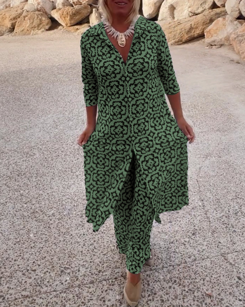 Katja | Damen Bedruckte Tunika Weite Hose Set