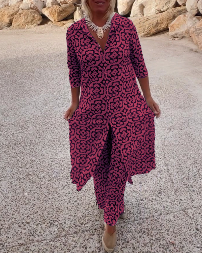 Katja | Damen Bedruckte Tunika Weite Hose Set