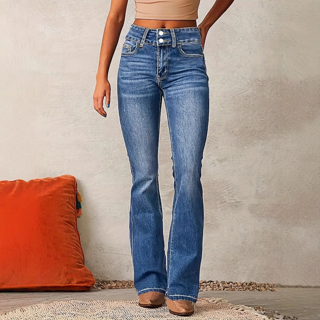Katrin | Damen High Waist Bootcut Jeans Figurschmeichelnd