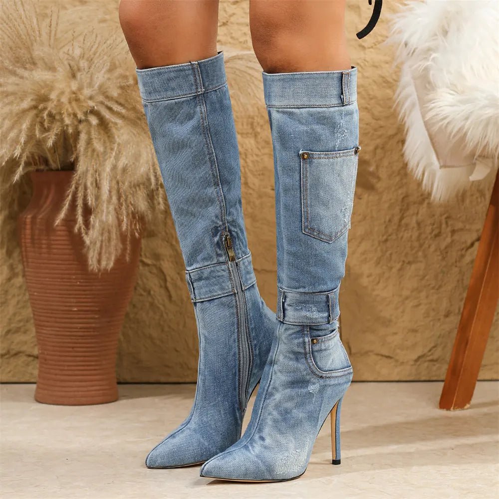 Kniehohe Stiefel Spitz Absatz