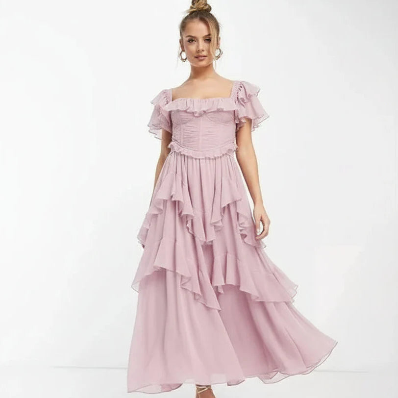 Fiona | Damen Zweiteiliges Rüschen Midi Kleid Korsett – Rüschen Korsett Set 2026