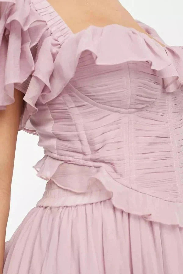 Fiona | Damen Zweiteiliges Rüschen Midi Kleid Korsett – Rüschen Korsett Set 2026