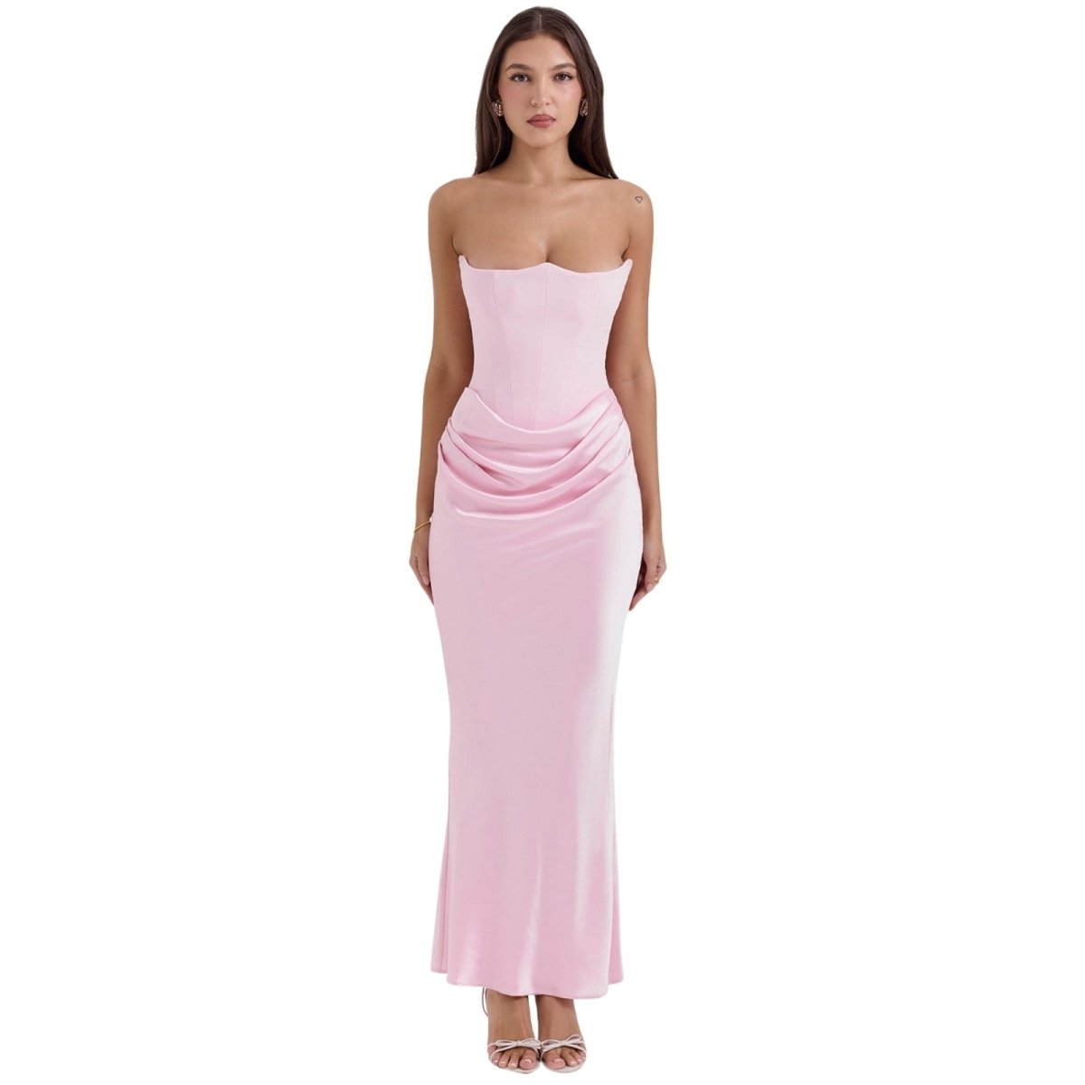 Sabrina | Damen Trägerloses Korsett Maxikleid Satin – Satin Korsett Maxi 2026