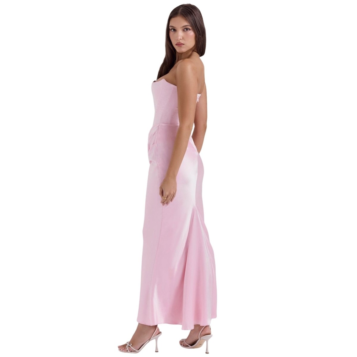 Sabrina | Damen Trägerloses Korsett Maxikleid Satin – Satin Korsett Maxi 2026