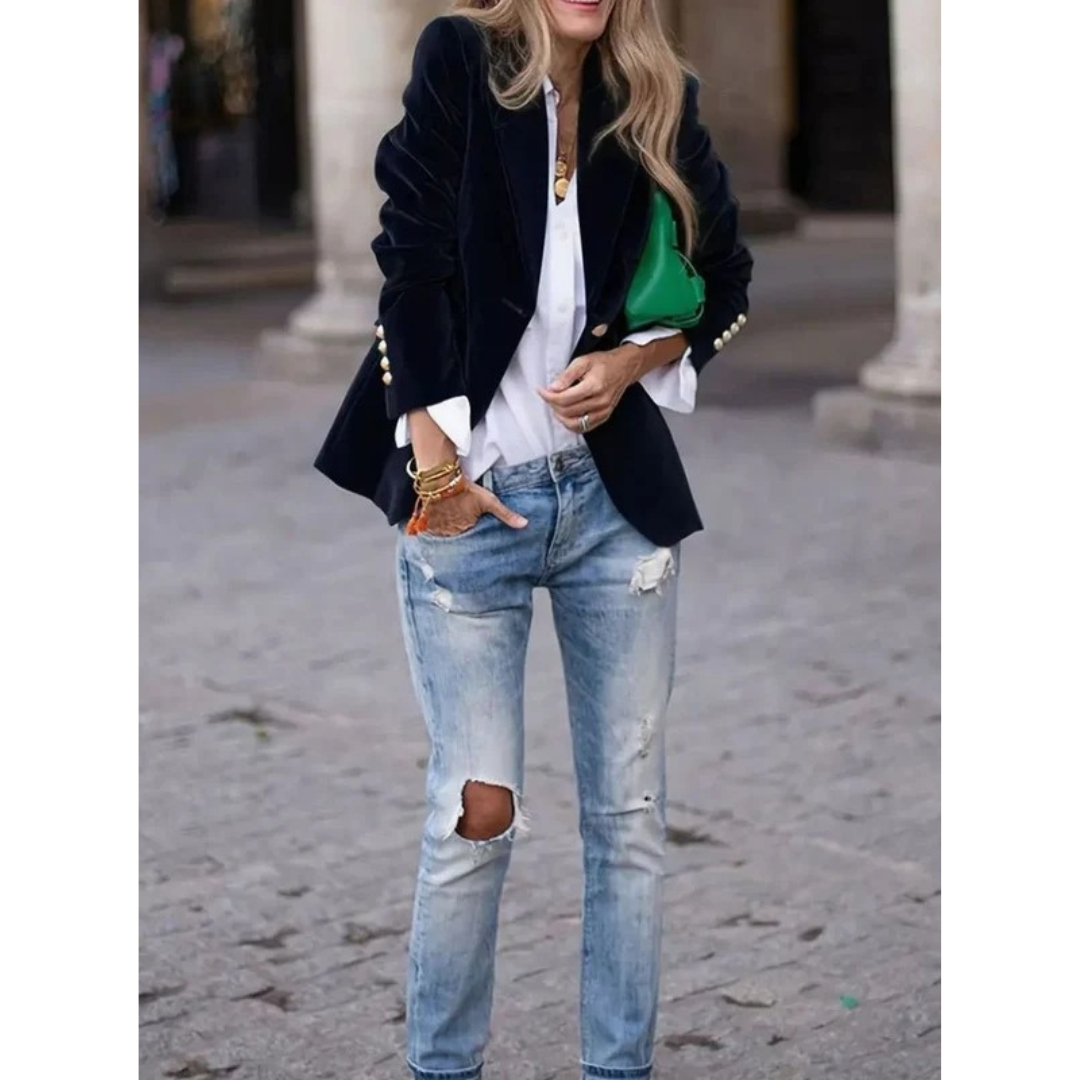 Kunigunde | Damen Blazer aus Samt mit Langarm, Revers und Knöpfen