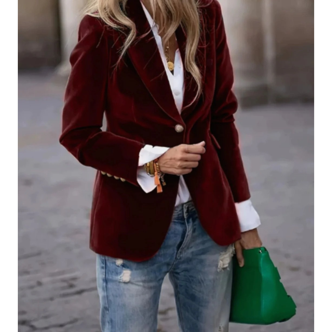 Kunigunde | Damen Blazer aus Samt mit Langarm, Revers und Knöpfen