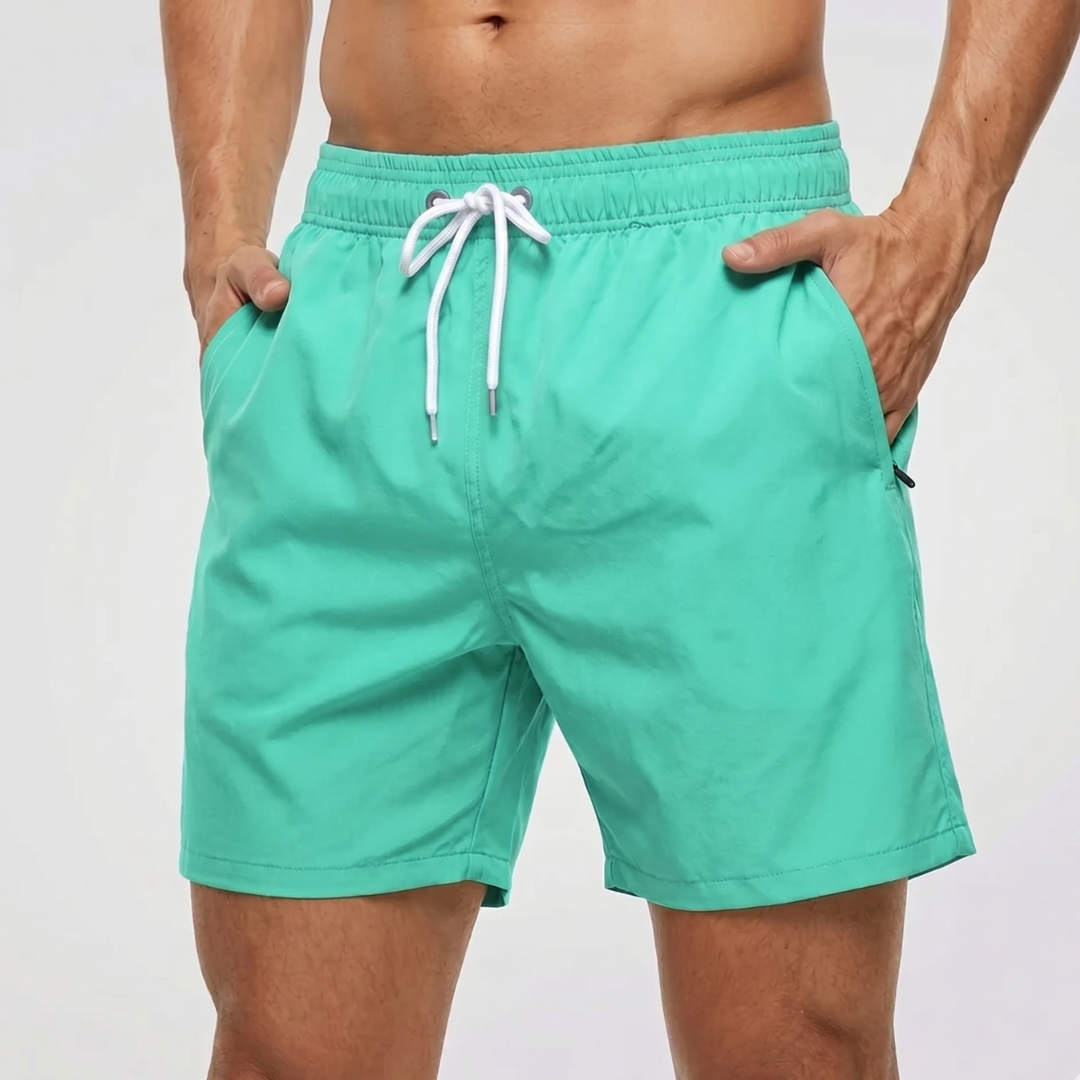 Kurze Herren-Badeshorts mit Kontrastbund