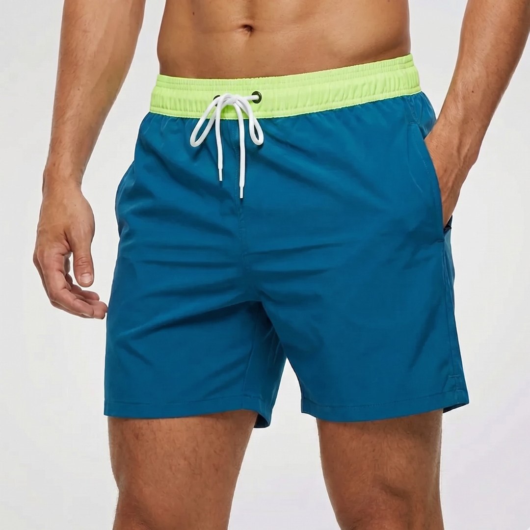 Kurze Herren-Badeshorts mit Kontrastbund