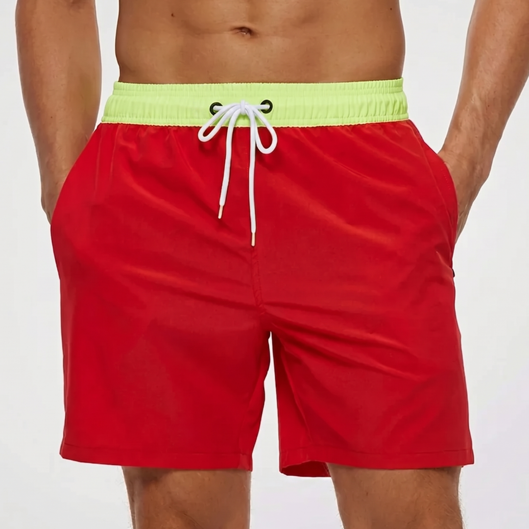 Kurze Herren-Badeshorts mit Kontrastbund