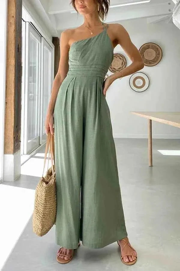 Léa – Eleganter Ein-Schulter Jumpsuit mit weitem Bein & Taillendetail
