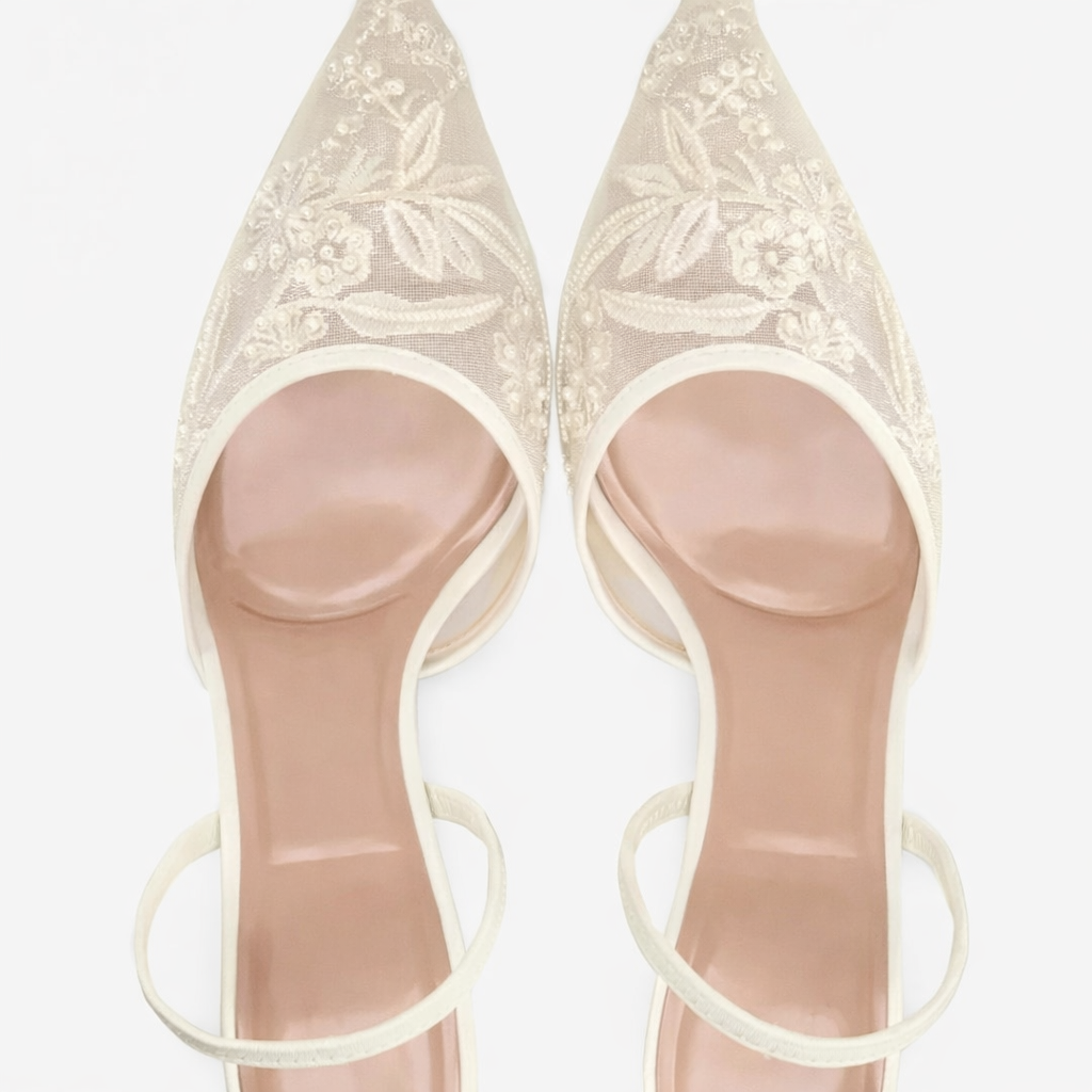 Leandra | Damen Bestickte Slingback Pumps mit spitzer Zehenpartie