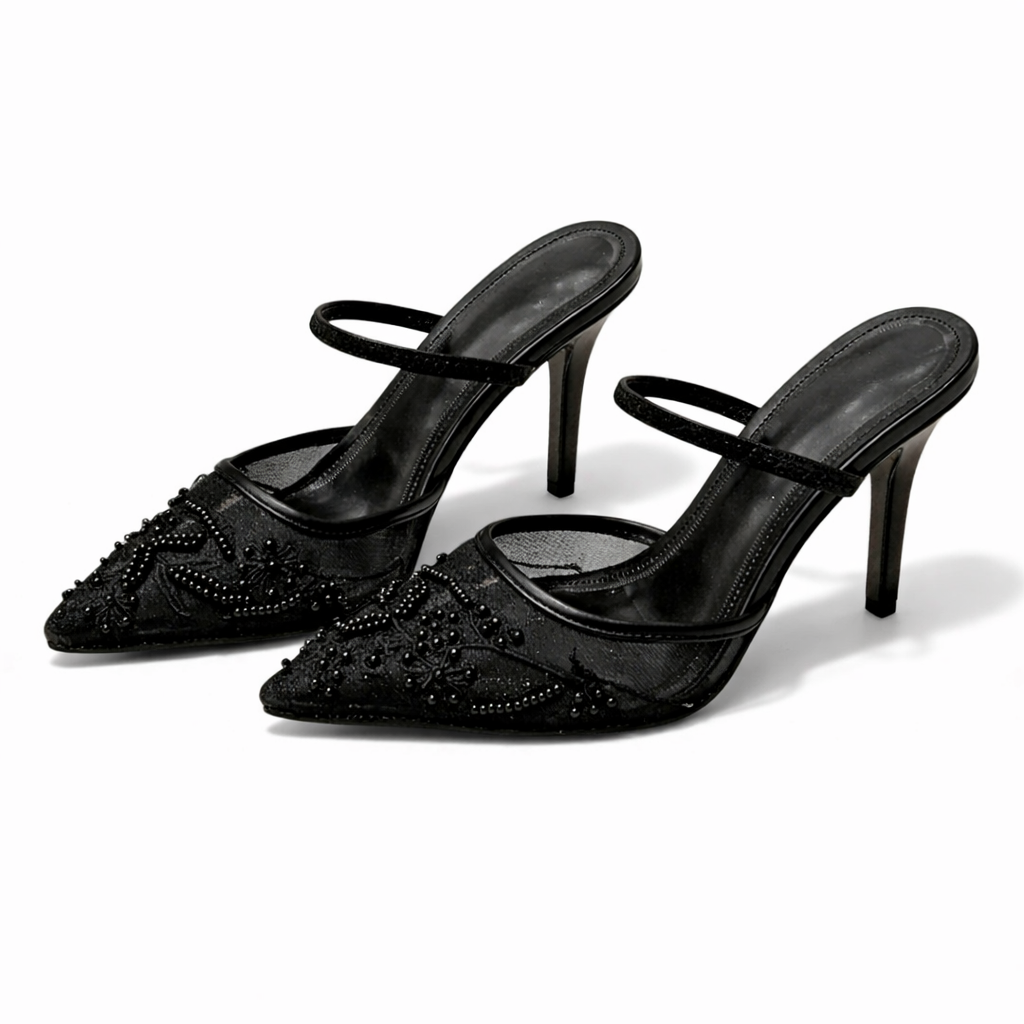 Leandra | Damen Bestickte Slingback Pumps mit spitzer Zehenpartie