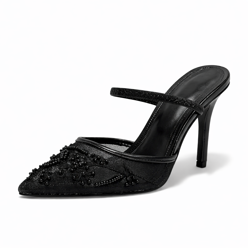 Leandra | Damen Bestickte Slingback Pumps mit spitzer Zehenpartie