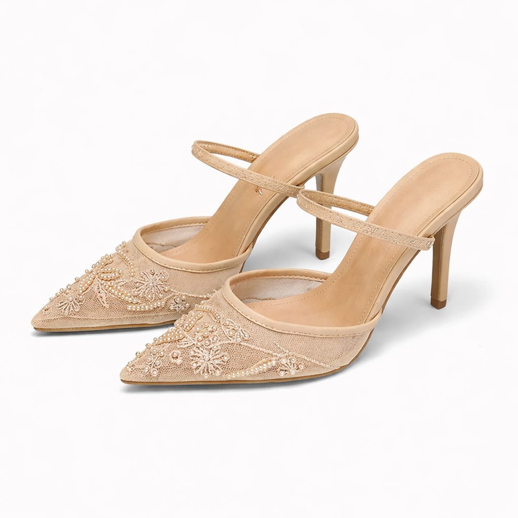 Leandra | Damen Bestickte Slingback Pumps mit spitzer Zehenpartie