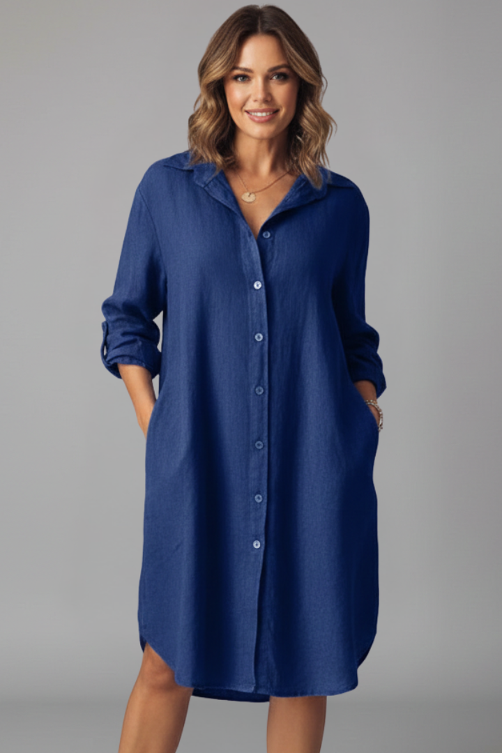 Leandra | Damen Hemdblusenkleid mit Langarm