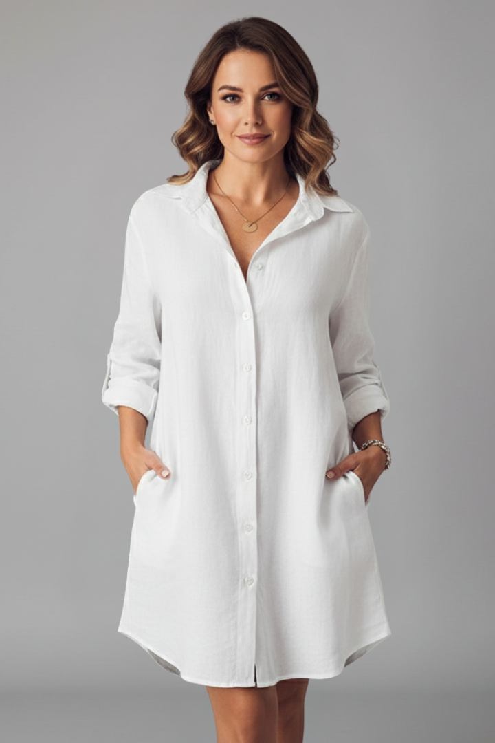 Leandra | Damen Hemdblusenkleid mit Langarm