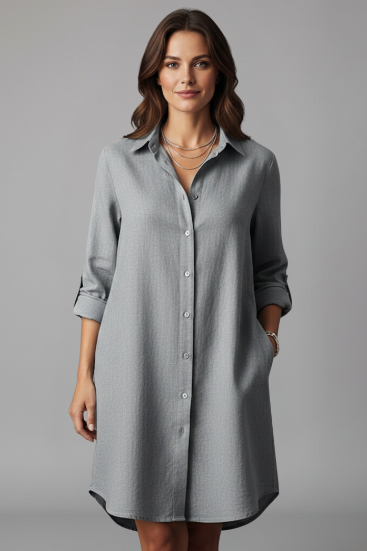 Leandra | Damen Hemdblusenkleid mit Langarm