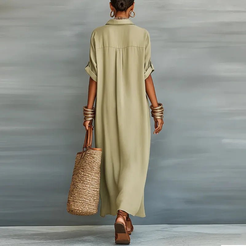Hannah | Leinen Maxi Hemdblusenkleid Knopfleiste Relaxed