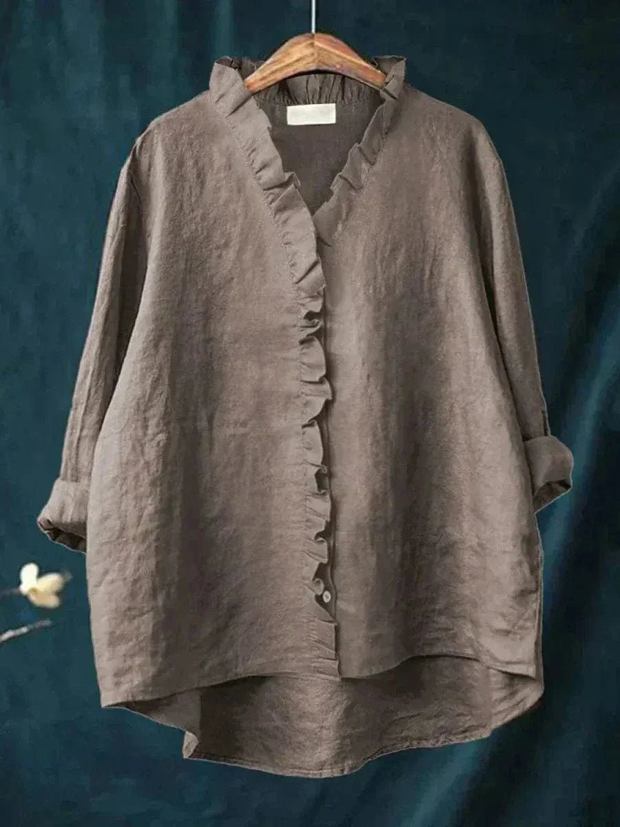 Nora | Leinen Rüschen Bluse Langarm Relaxed Fit Sommer