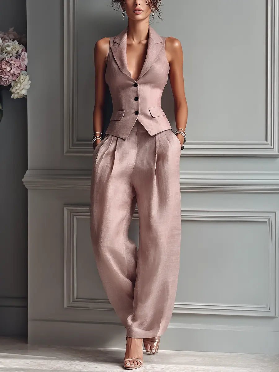Frieda | Leinen-Set Weste & Weite Hose Business Zweiteiler