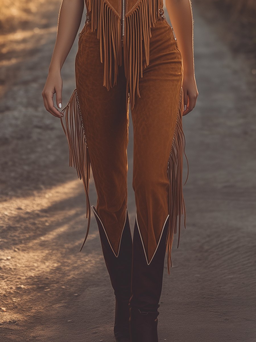 Leonie | Damen Fransen Jumpsuit mit Reißverschluss