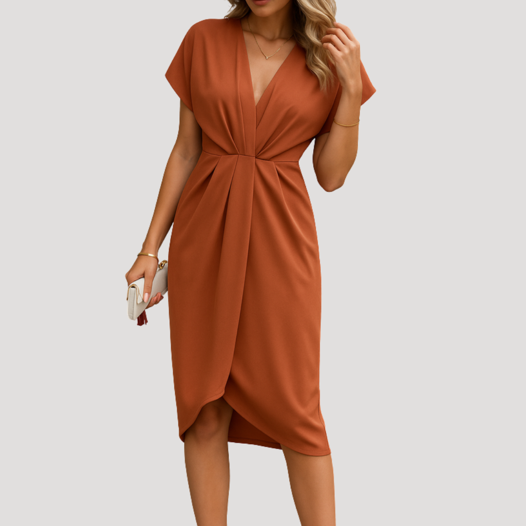 Leonie | Damen Wickelkleid Midi V-Ausschnitt