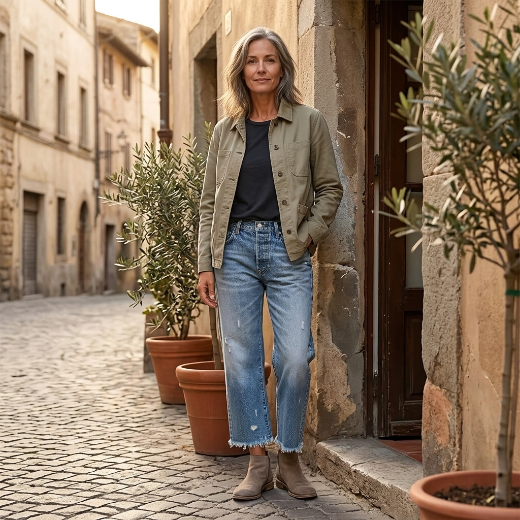Vivara™ – Vintage-inspirierte, cropped Straight Leg Jeans mit Fransen
