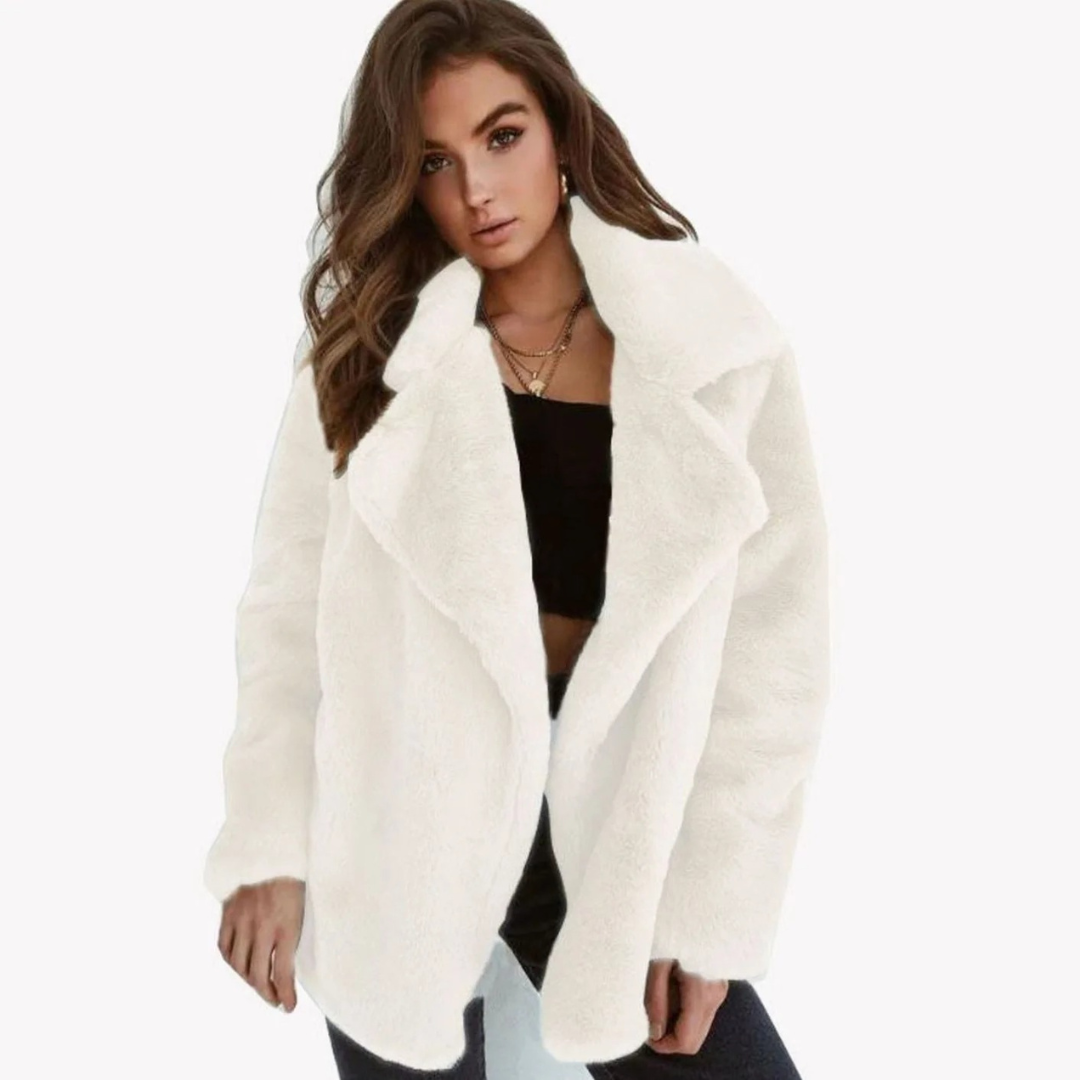 Linnea | Damen Kunstpelzmantel mit Teddy, Kragen und Langarm