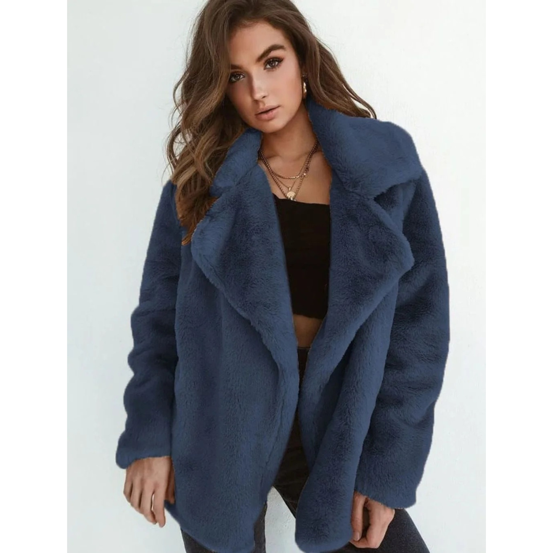 Linnea | Damen Kunstpelzmantel mit Teddy, Kragen und Langarm