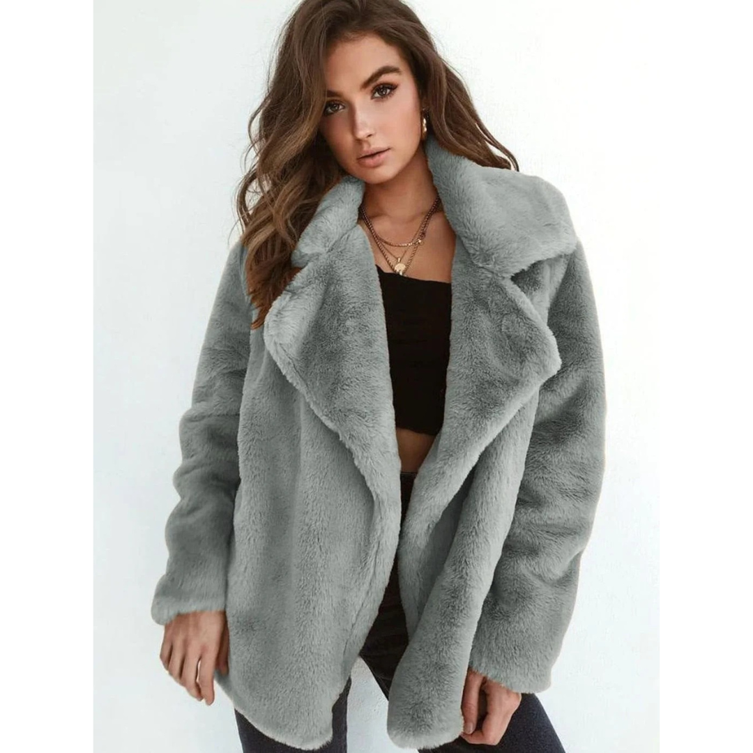 Linnea | Damen Kunstpelzmantel mit Teddy, Kragen und Langarm