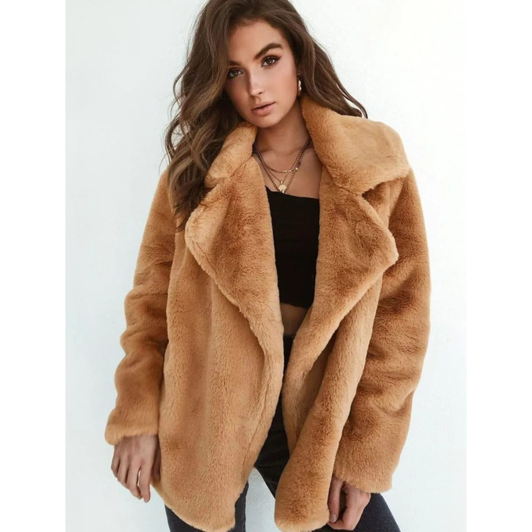 Linnea | Damen Kunstpelzmantel mit Teddy, Kragen und Langarm