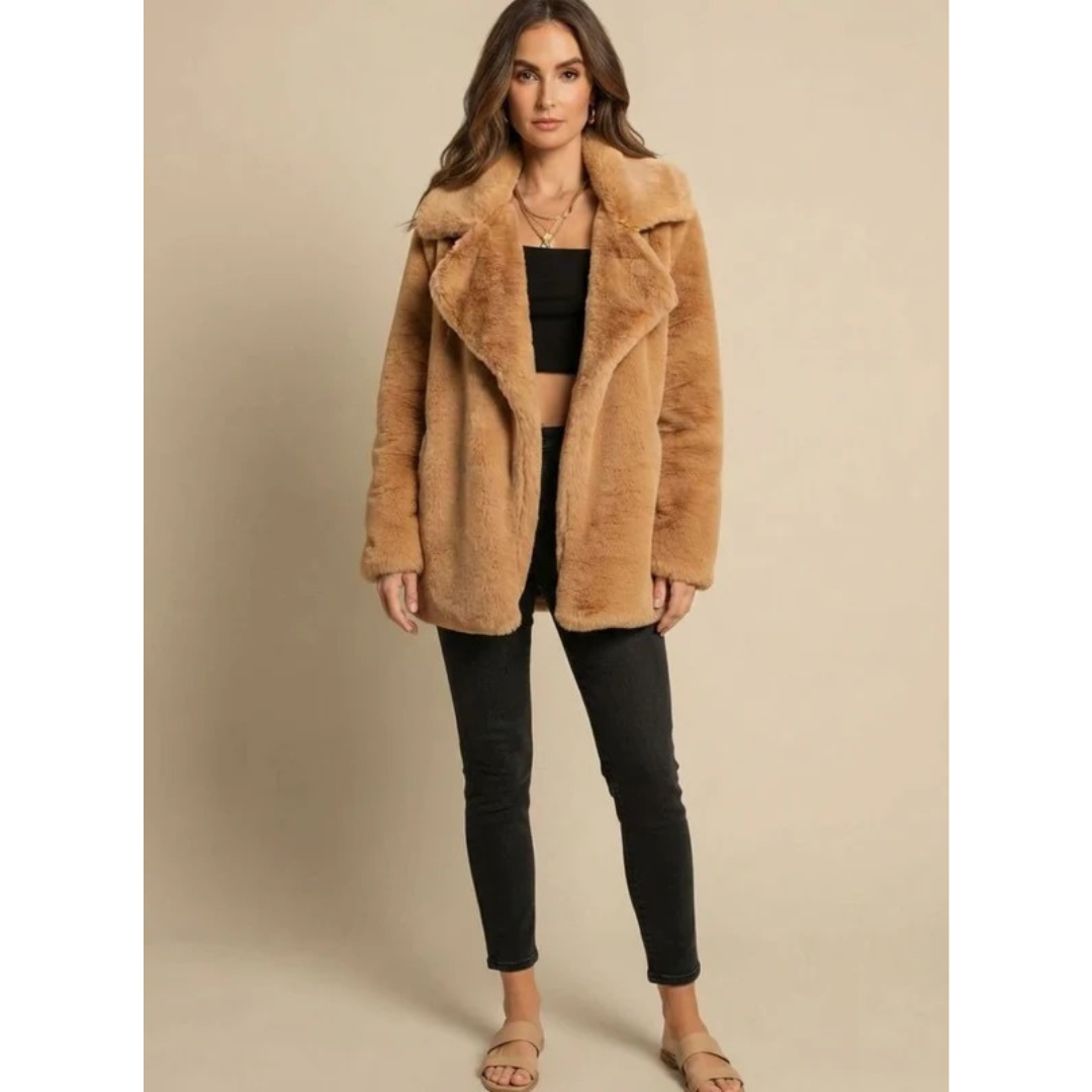 Linnea | Damen Kunstpelzmantel mit Teddy, Kragen und Langarm