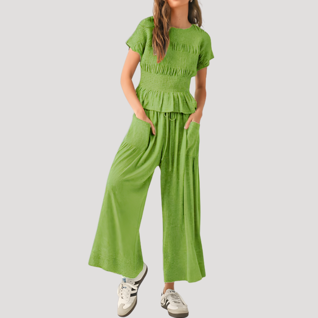 Lirette | Damen Zweiteiler Peplum Top Weite Hose Set