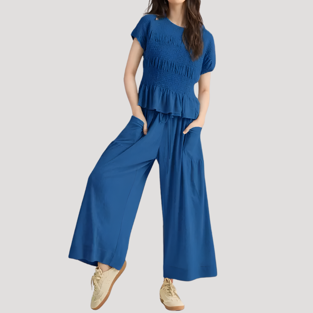 Lirette | Damen Zweiteiler Peplum Top Weite Hose Set
