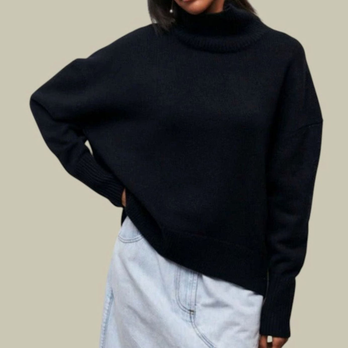 Annika | Locker Geschnittener Rollkragen Strickpullover für Damen Oversized