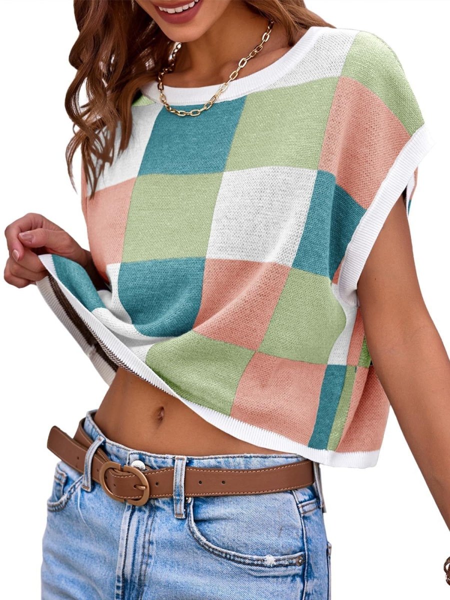 Lotta – Karierter Strick-Crop-Top mit Oversized-Kästchenmuster