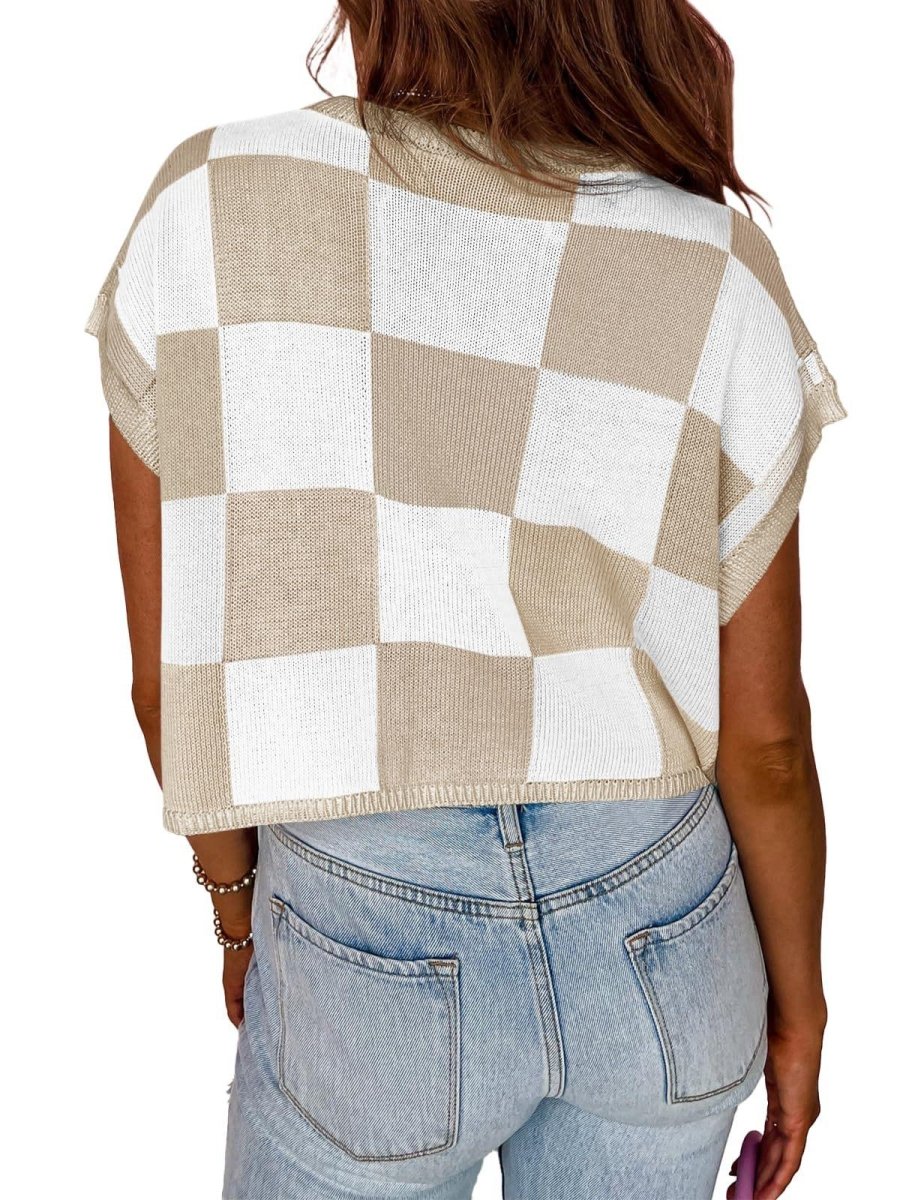 Lotta – Karierter Strick-Crop-Top mit Oversized-Kästchenmuster