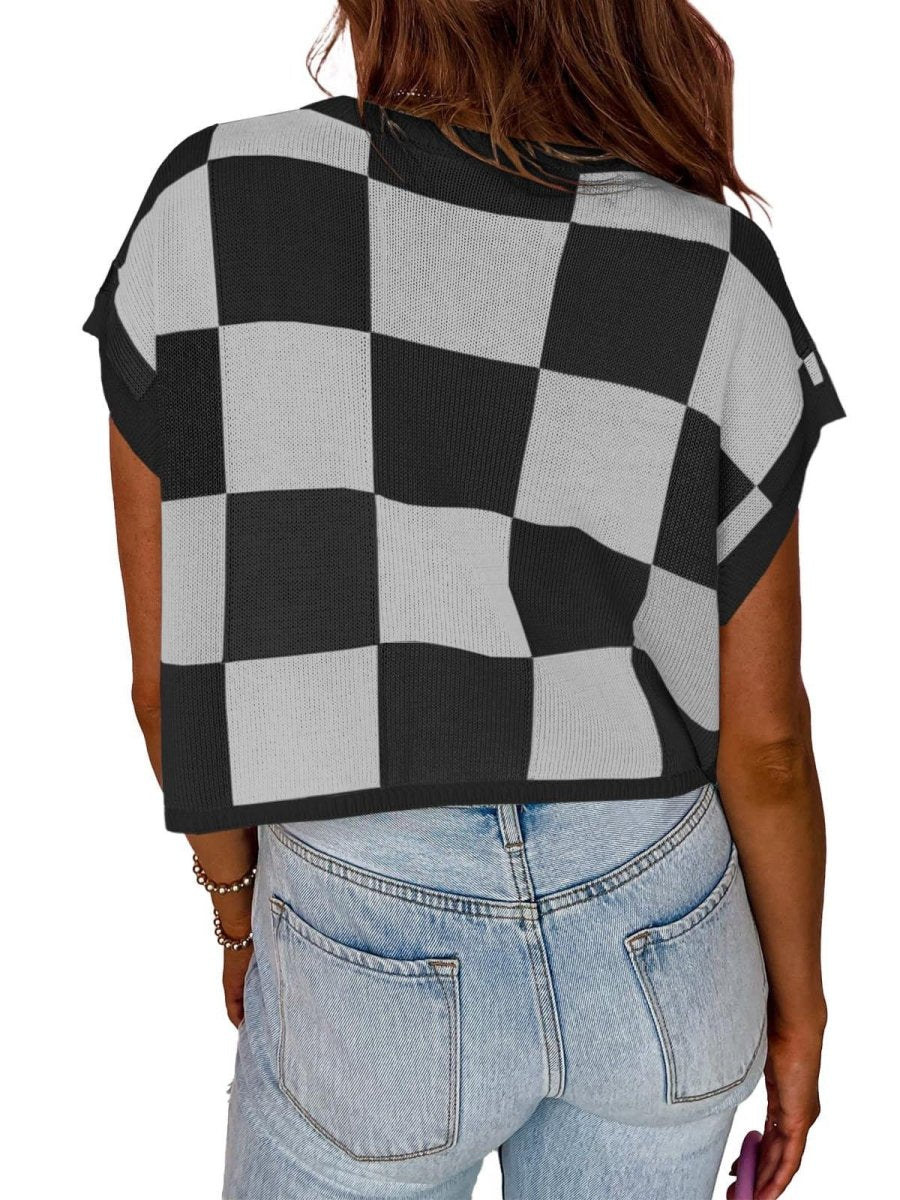 Lotta – Karierter Strick-Crop-Top mit Oversized-Kästchenmuster