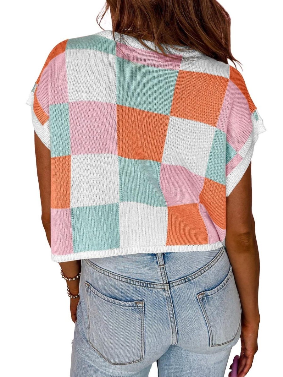 Lotta – Karierter Strick-Crop-Top mit Oversized-Kästchenmuster