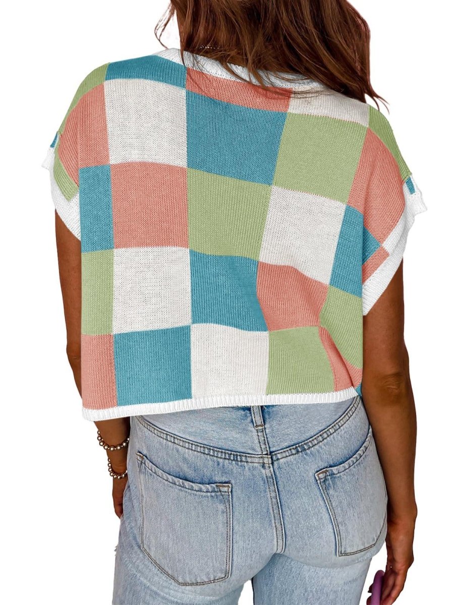 Lotta – Karierter Strick-Crop-Top mit Oversized-Kästchenmuster