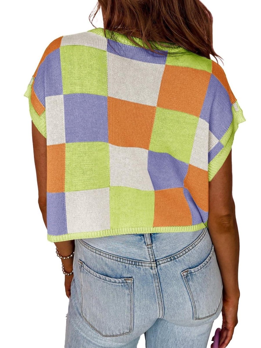 Lotta – Karierter Strick-Crop-Top mit Oversized-Kästchenmuster