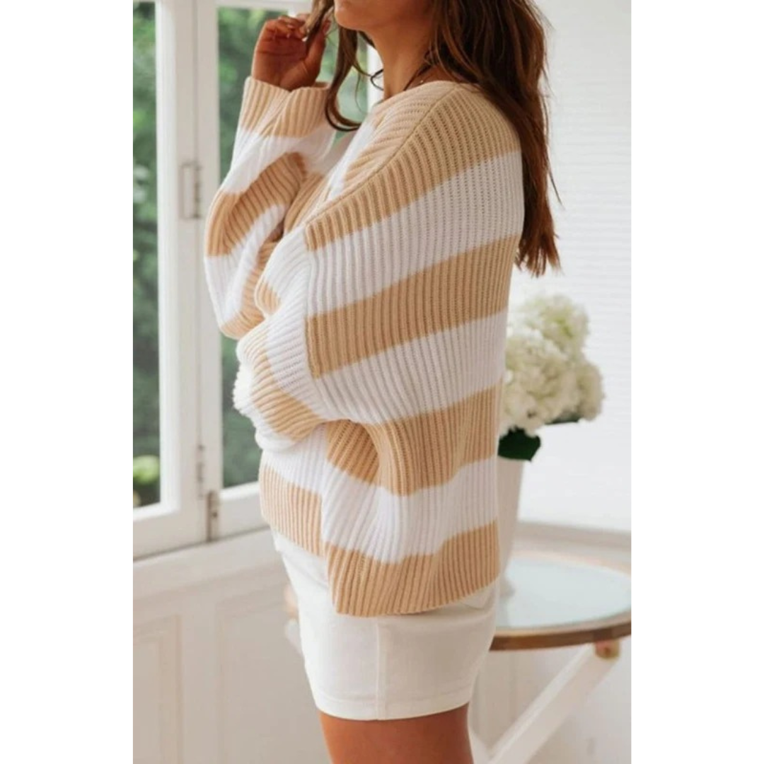 Luise | Damen Langarm Strickpullover mit Streifen und Oversized Schnitt