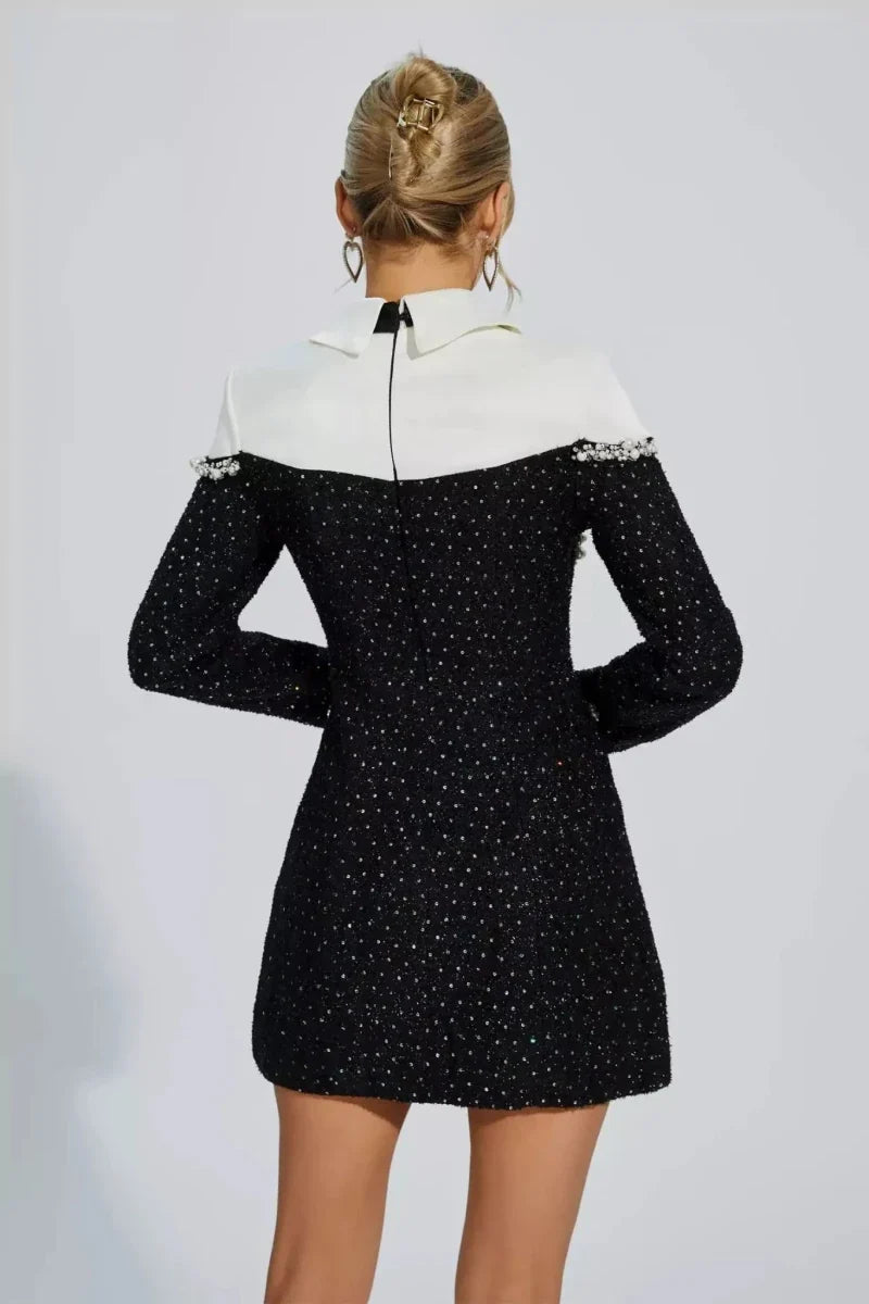luna – perlenverziertes blazer-kleid mit kragen & glitzer-details