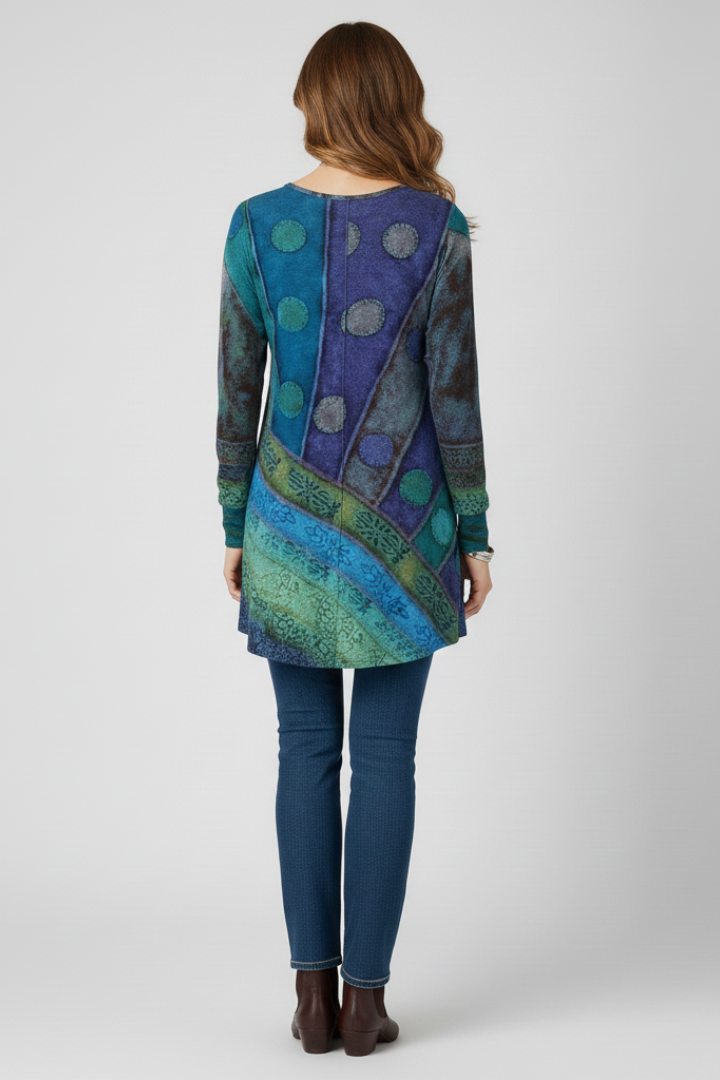 Magdalena | Damen Langarm Tunika mit Patchwork Muster
