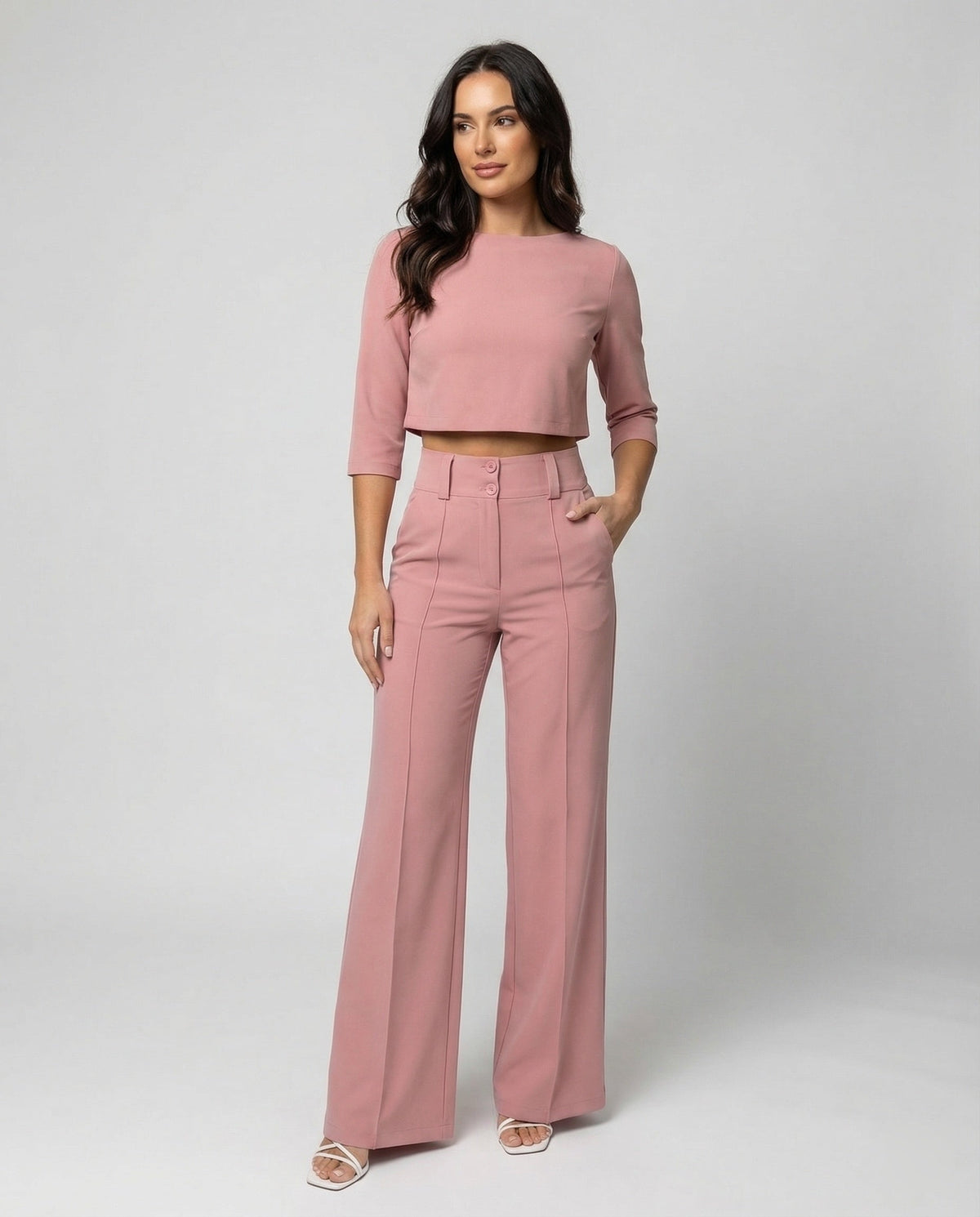 Maiken | Damen Zweiteiler Crop Top Weite Hose Set