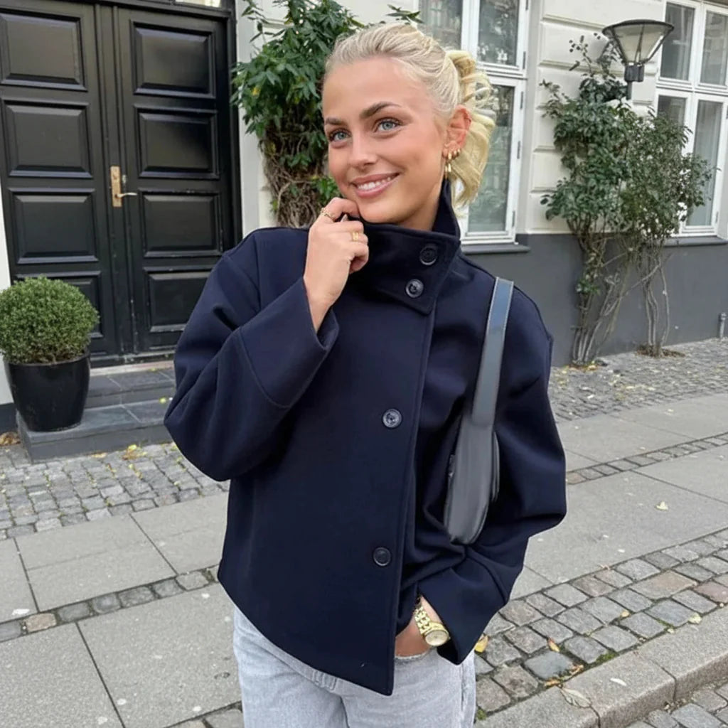 Yvonne | Damen Kurzer Mantel Knopfleiste Stehkragen – Kurz Mantel Modern 2026